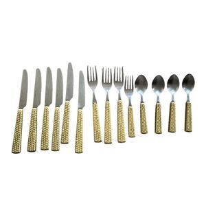 Faux Weaved Bamboo Flatware Lot Of 14